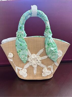 Lilly Pulitzer Panama Straw Bag New Pattern “Mint Condition Burst Of Joy”